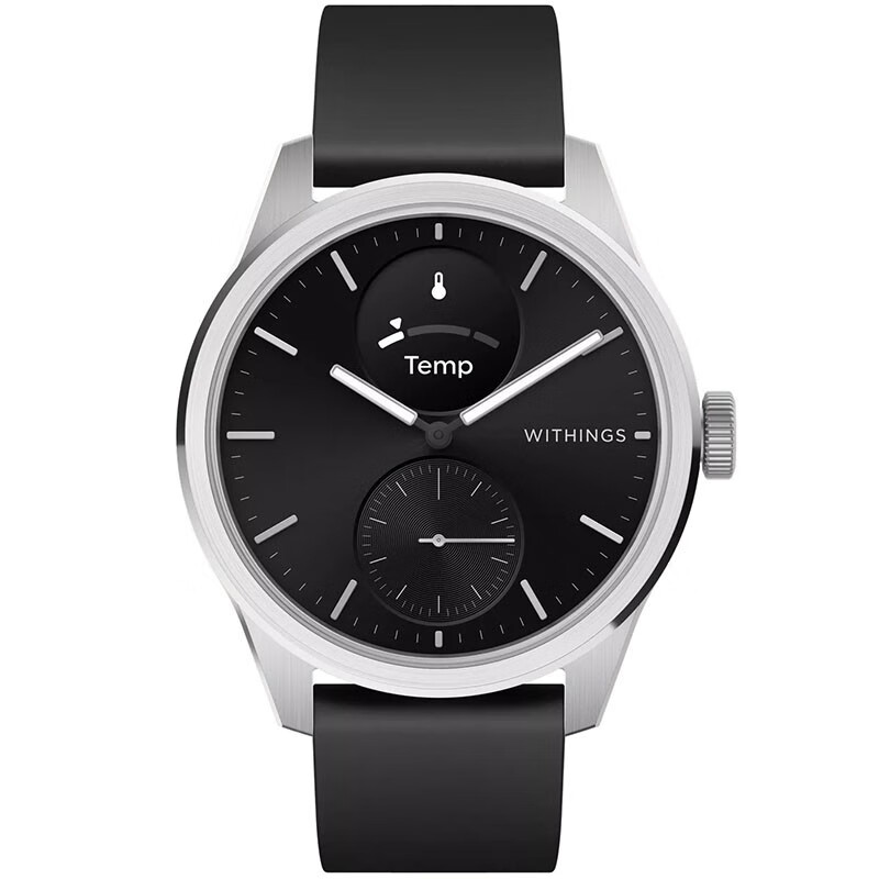 Withings ScanWatch 2 智能手表 体温跟踪 心率血氧心脏睡眠呼吸运动 防水 黑色表盘直径42mm 监测手表