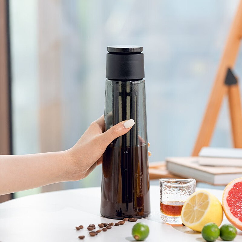 泰摩 冰锥咖啡冷泡壶 冰酿泡茶果茶瓶 冰咖啡冷萃壶冷萃杯 带过滤网玻璃冷泡瓶600ml 黑色