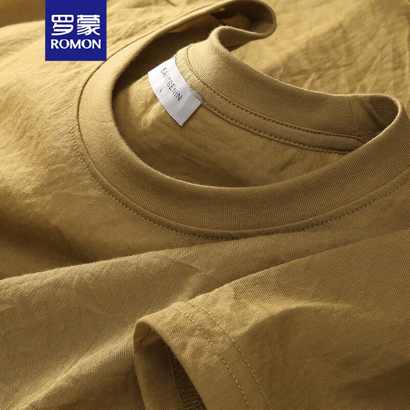 罗蒙(romon)高端夏季轻薄冰感棉麻t恤男短袖修身休闲