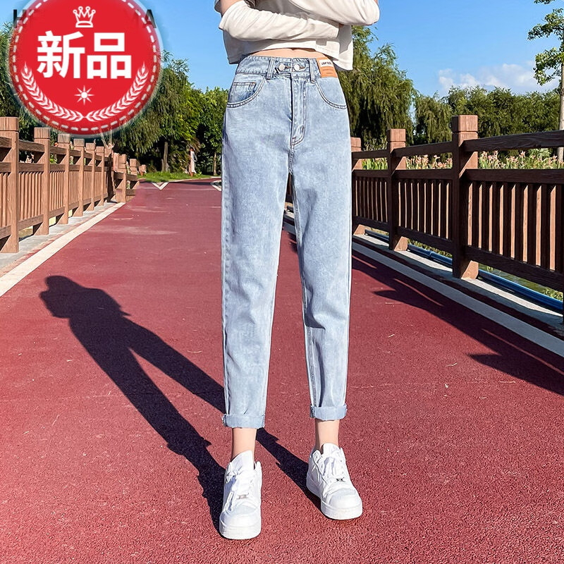 老爹裤广州新塘牛仔裤女式妈妈时尚牛仔裤松紧腰老爹裤牛仔裤女春夏