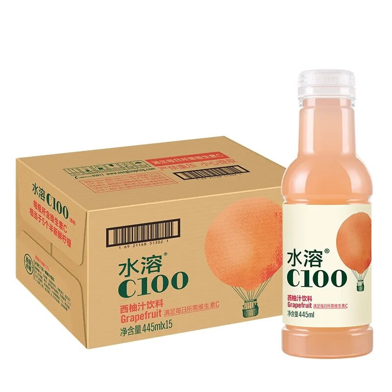 农夫山泉 水溶c100西柚味 复合果汁饮料445ml*15瓶 整箱装
