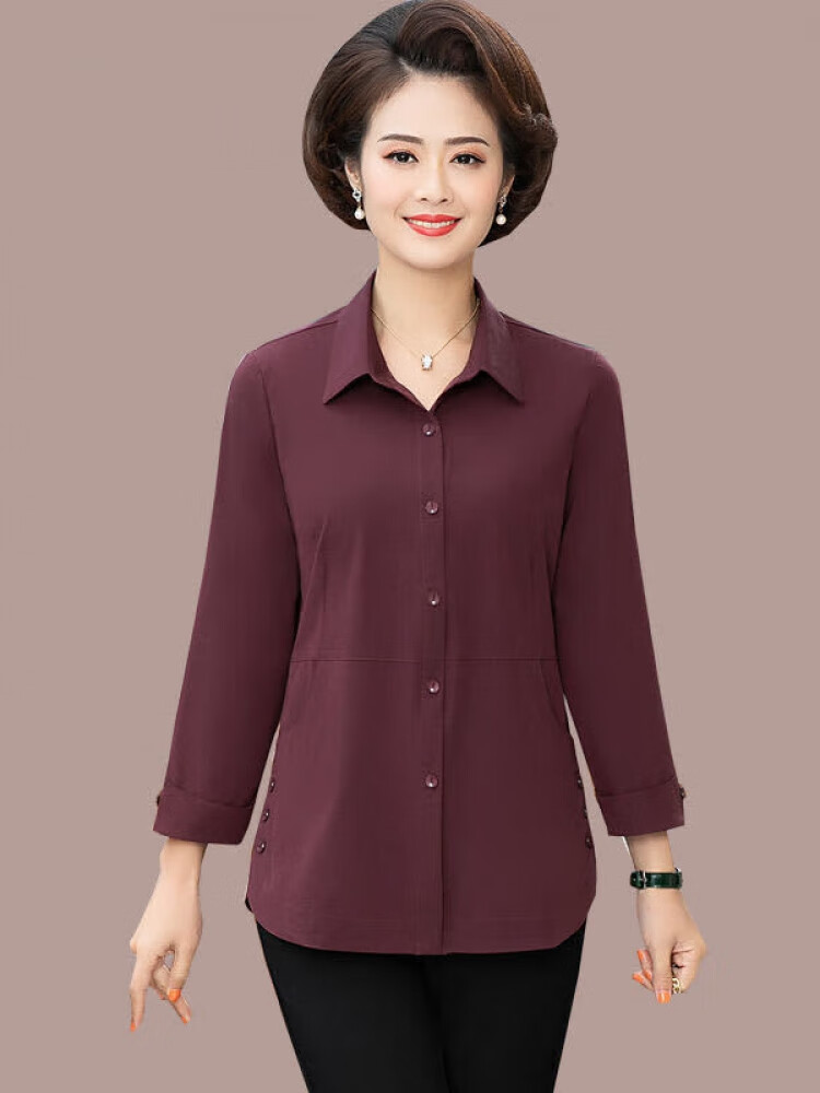 勒足中老年衬衫女长袖春夏季新款老年人夏装上衣服大码中年妈妈装衬衣