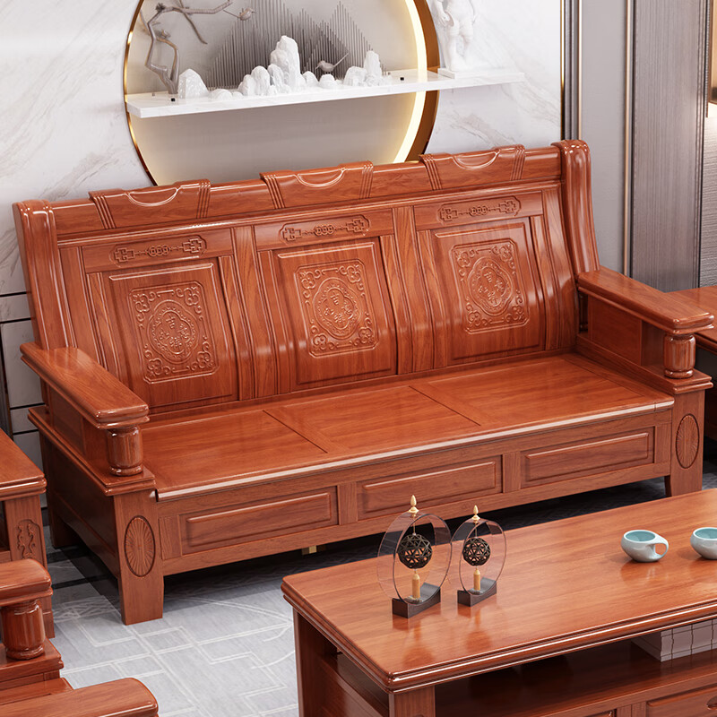 春秋椅 中式全实木沙发组合客厅木头三人位农村老式木质家具木凉椅