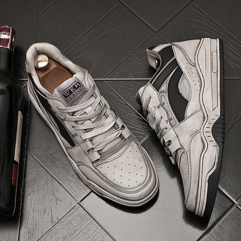 莱克立蔓(lac leman)潮牌男鞋子低帮男士休闲鞋做旧复古板鞋小众脏脏