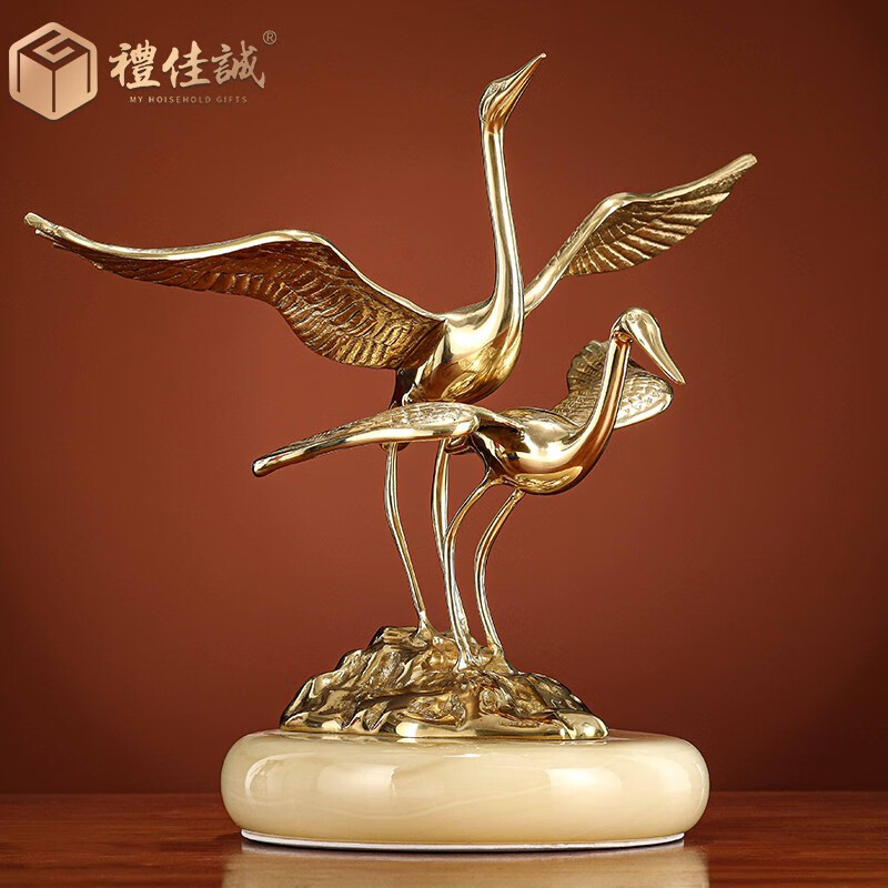 装饰工艺品婚房结婚礼物送闺蜜姐妹 全铜比翼双飞仙鹤长35宽19高30cm