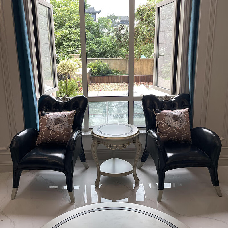 米斯堡法式皮艺实木休闲椅别墅套房奢华客厅沙发单人椅欧式蒂芙尼蓝