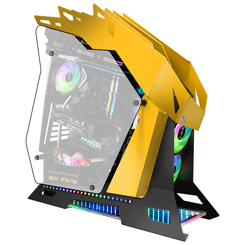 大水牛（BUBALUS）铁血战士-猛禽 黑黄色 电竞台式电脑异形主机箱（支持ATX/360水冷位/玻璃侧透/厂家直送）