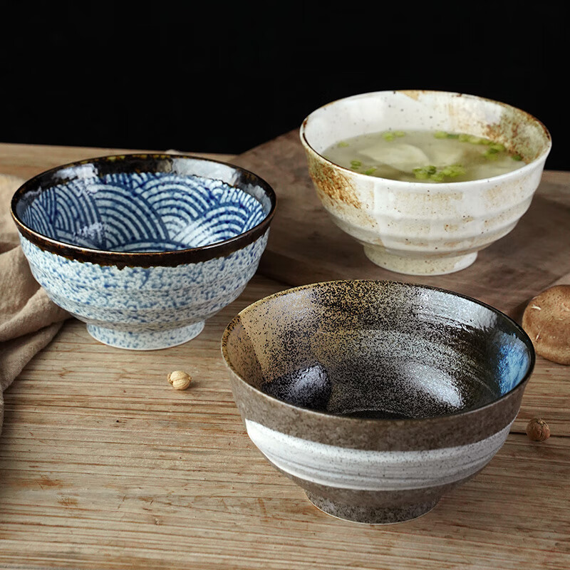 吉奈（YOSHINA）美浓烧陶瓷碗3只大面碗 日本进口家用大沙拉面碗日式餐具礼品套装