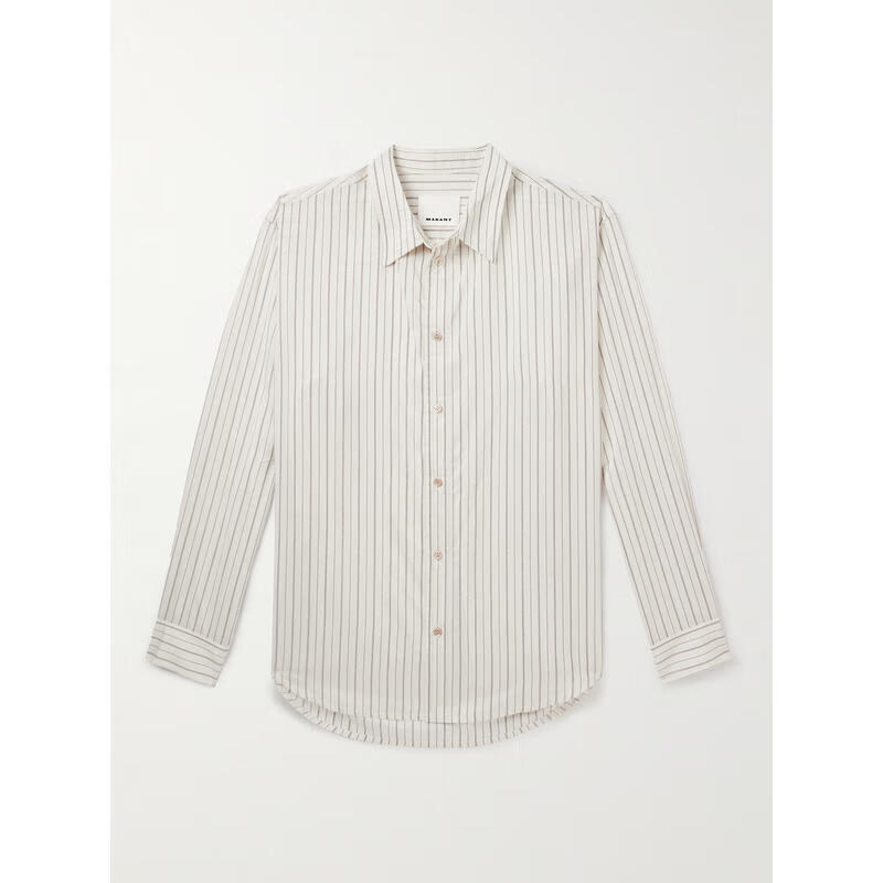 isabel marant 男士cybilio条纹剪口领真丝混纺衬衫 cream s