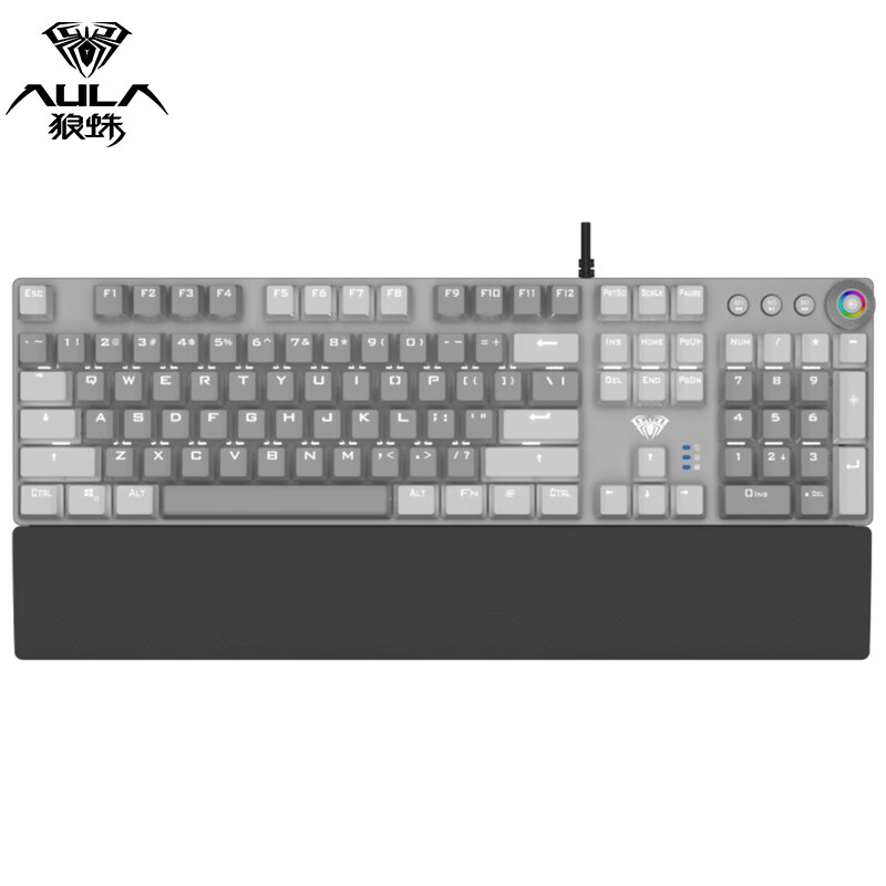 狼蛛（AULA）F2088白灰PBT版 机械键盘 有线键盘 游戏键盘 背光 办公 电脑键盘 宏编程 白光 黑轴