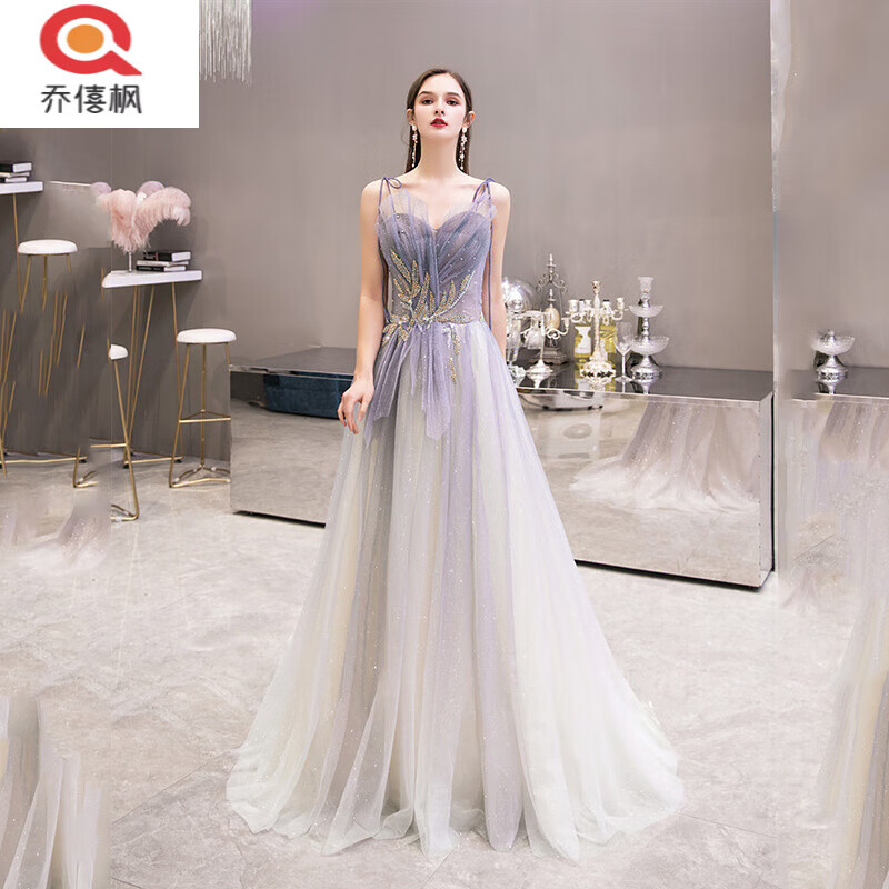 乔僖枫渐变紫色主持人星空1礼模特走秀礼仪名媛年会宴会晚礼服女 渐变