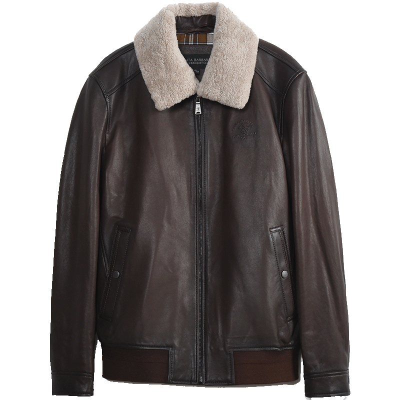 圣大保罗休闲可脱卸羊毛翻领间棉绵羊皮革抗寒保暖皮衣秋季男外套