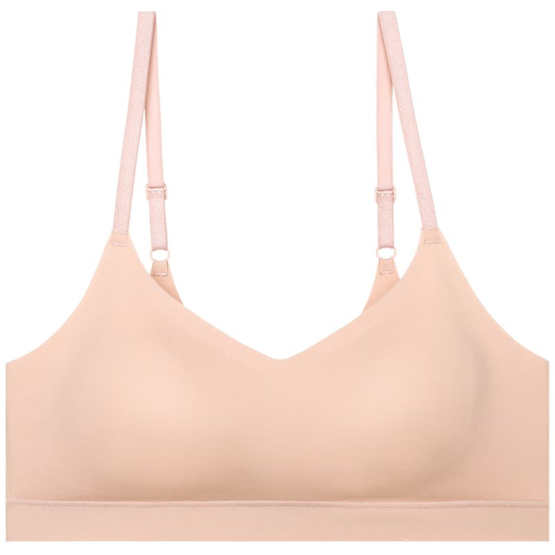 爱慕（Aimer）内衣女文胸舒适无钢圈高弹抗菌薄杯背心式文胸红色本命年AM176142 细肩带-裸肤色 S (160)