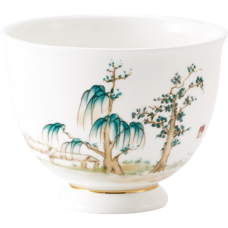 瑪戈隆特喬遷禮陶瓷瓷茶杯單杯個人杯主人杯 家用茶具茶杯禮盒包裝 西湖