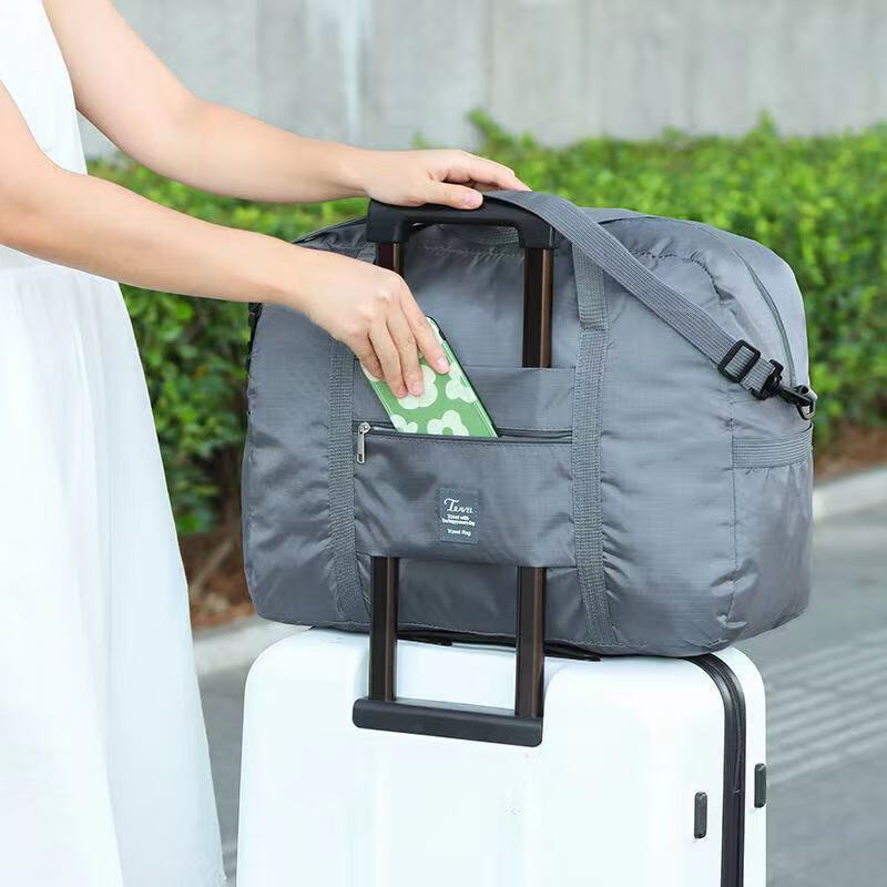 旅行包女短途手提大容量旅游健身包轻便待产包旅行袋可斜跨行李包 灰色(双层加厚)肩袋款 大号