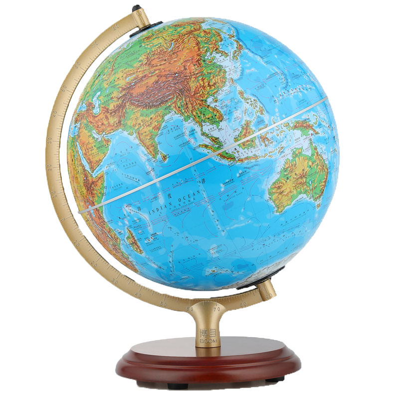 博目地球仪：25cm中英文地形政区地球仪(LED灯光木座合金架）教学研究摆件 创意礼品 办公书房装饰