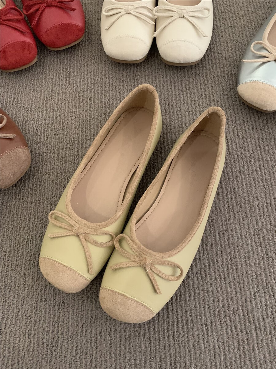 歌鹏法式芭蕾鞋蝴蝶结平底鞋一脚蹬银色单鞋奶奶鞋糖果瓢鞋豆豆鞋女鞋