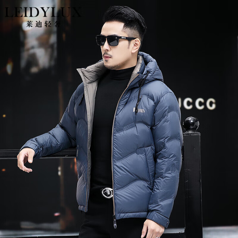 leidylux品牌男装高端羽绒服男短款新款轻薄保暖连帽冬装休闲时尚男装