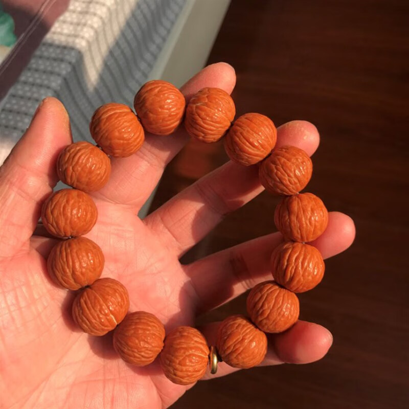 猴头核桃手串精选老树凤羽圆润包浆红色送礼文玩 18mm猴头核桃手串