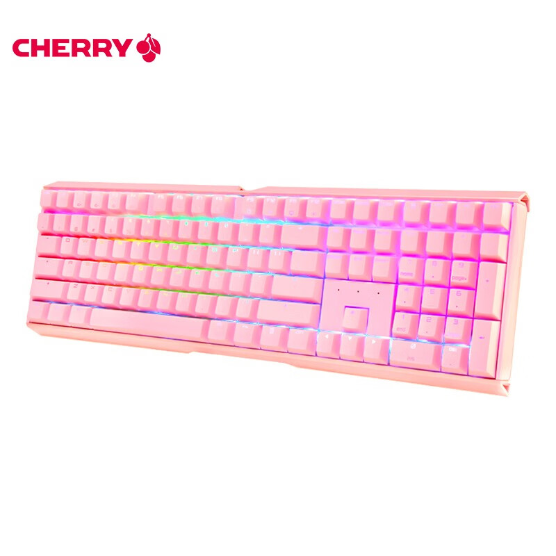 樱桃（Cherry）MX3.0S RGB G80-3874HYAEU-9 机械键盘 有线键盘 全尺寸游戏键盘 无钢板RGB灯效 粉色 红轴