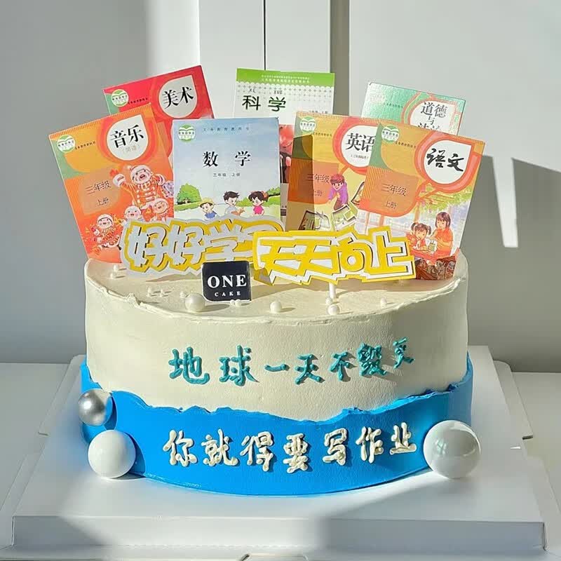 百世今生中小学生书本课本生日蛋糕同城配送作业本毕业蛋糕男孩女孩小