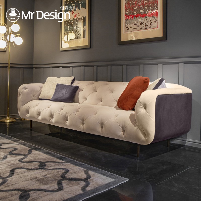 轻奢小户型客厅沙发简约北欧拉扣网红沙发可定制 意大利磨砂真皮全皮