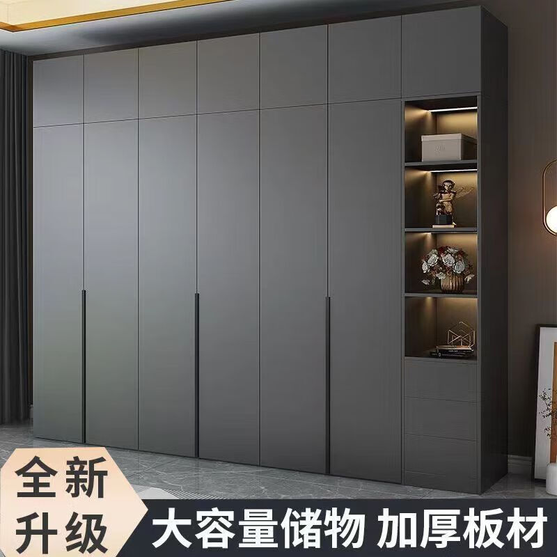 欧卡蔻2026新款实木衣柜家用卧室现代意式轻奢大容量储物衣柜带梳妆台 2.2米衣柜+顶柜[6门]多色可选