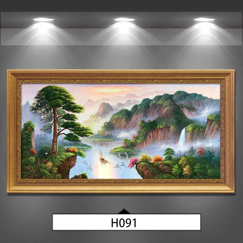 林格印象迎客松油画山水风景客厅办公室沙发装饰画挂画风水聚宝盆 h
