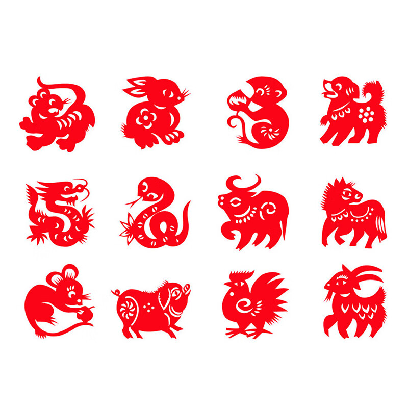 十二生肖剪纸成品图样儿童镂空窗花红刻纸刻画 b款单个尺寸10cm 一套