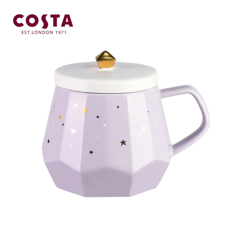 COSTA咖世家马克杯 钻石型创意陶瓷杯子情侣杯咖啡杯牛奶杯带盖办公室水杯茶杯 星语心愿（粉紫）355mlcaamdegvwo