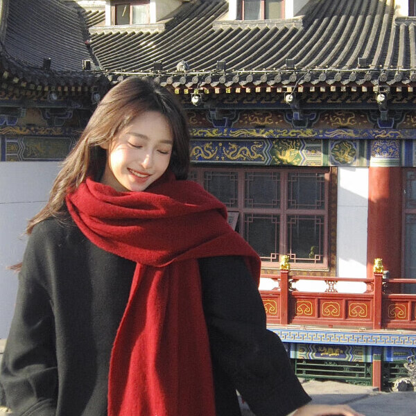 慕琼（MUQIONG）酒红色围巾女冬季情侣2024新年本命年礼物针织高级感纯色百搭围脖 酒红