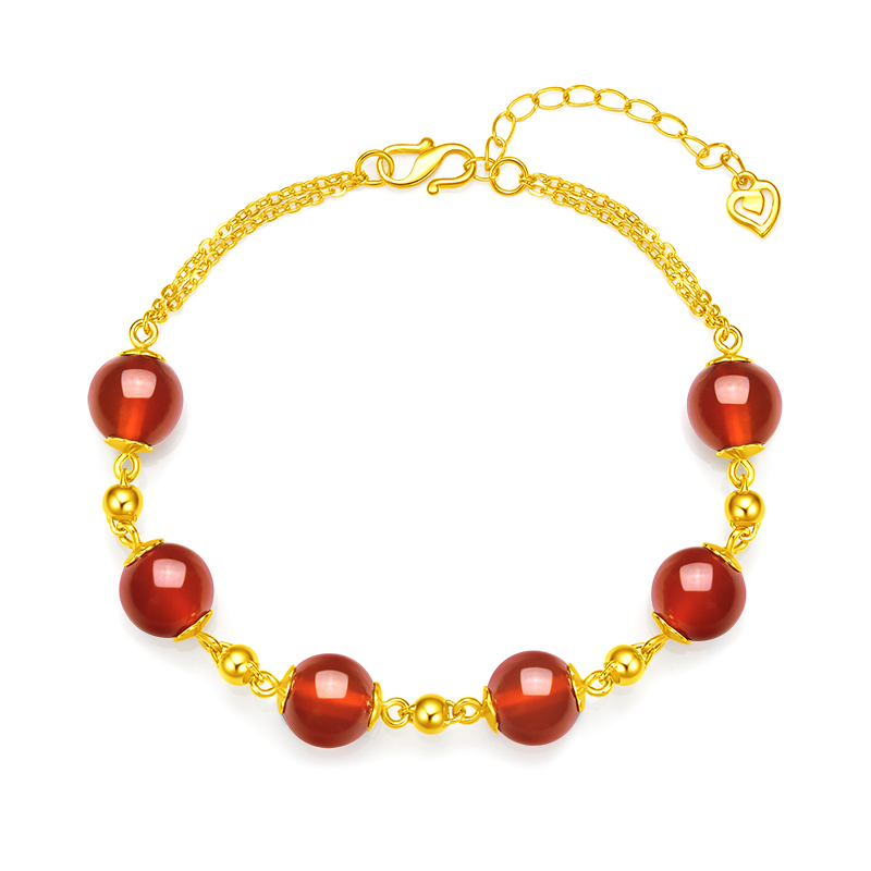 慕溪源金镶玉手链女999足金红玛瑙手链珠宝首饰本命年 足金手链【金重