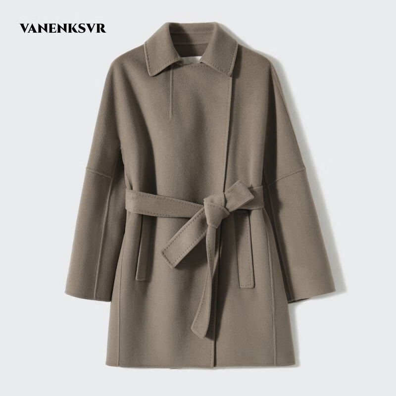 梵恩萨(vanenksvr)轻奢品牌 优雅时髦 羊毛羊绒双面呢一粒扣系带大衣