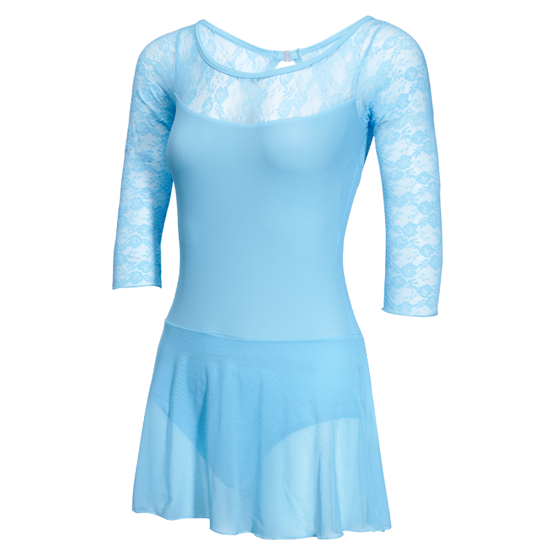 sansha 三沙少女舞蹈服夏 兒童芭蕾舞裙蕾絲8分袖練功連體服表演 淺粉 S