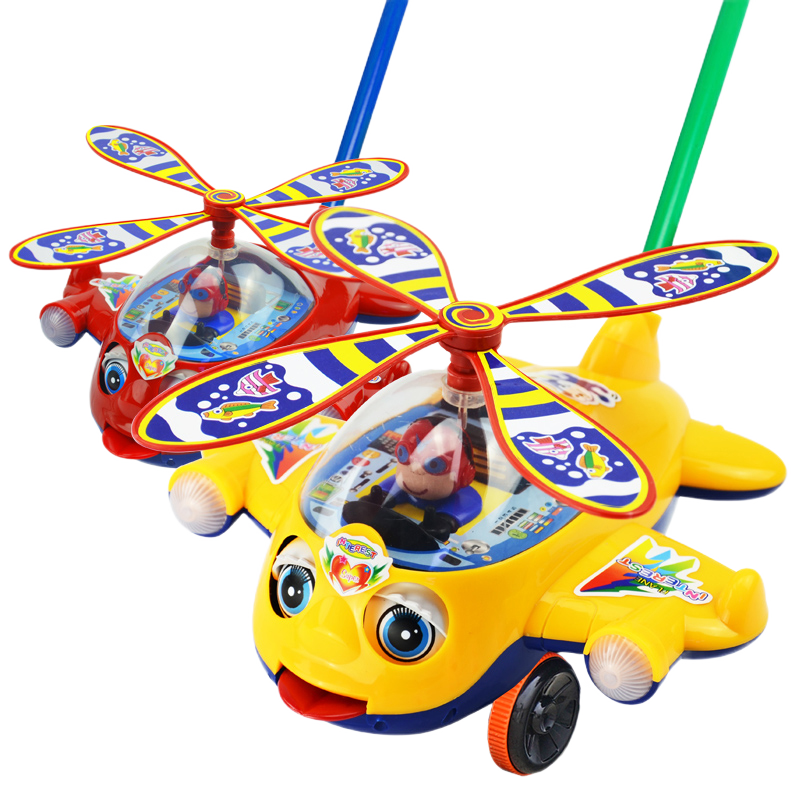 悦乐朵品牌：大号响铃发光手推小飞机学步车推拉车玩具