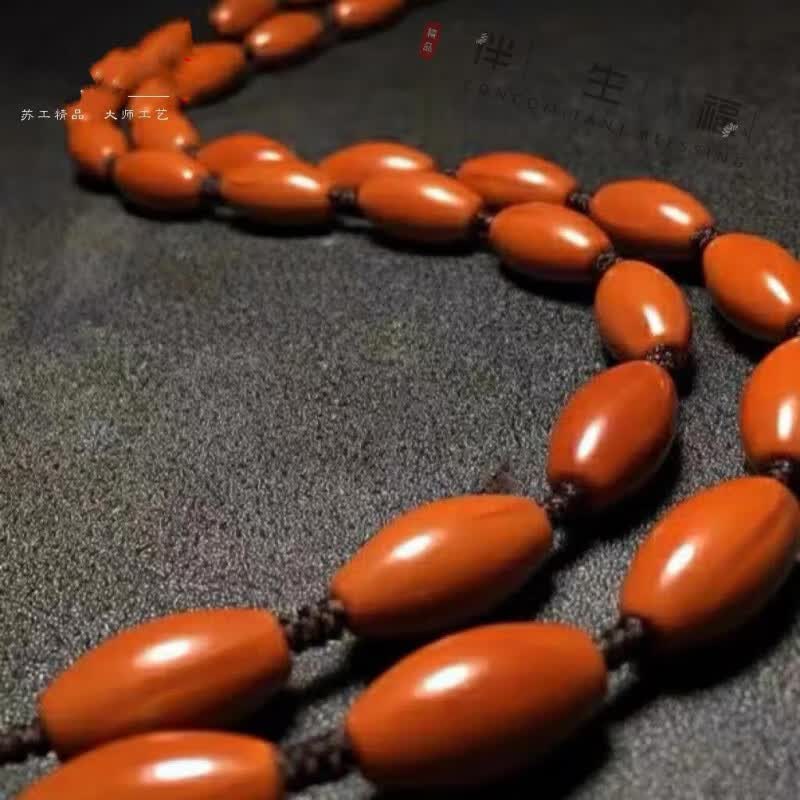 伴生福橄榄核雕苏工1.0小素串精品老型桶珠橄榄核纯手工长串脖挂链 1.