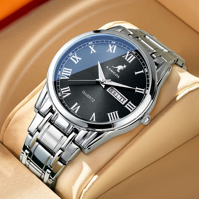 kangol男士手表水鬼系列三眼六针非机械石英腕表男送男朋友爸爸礼物