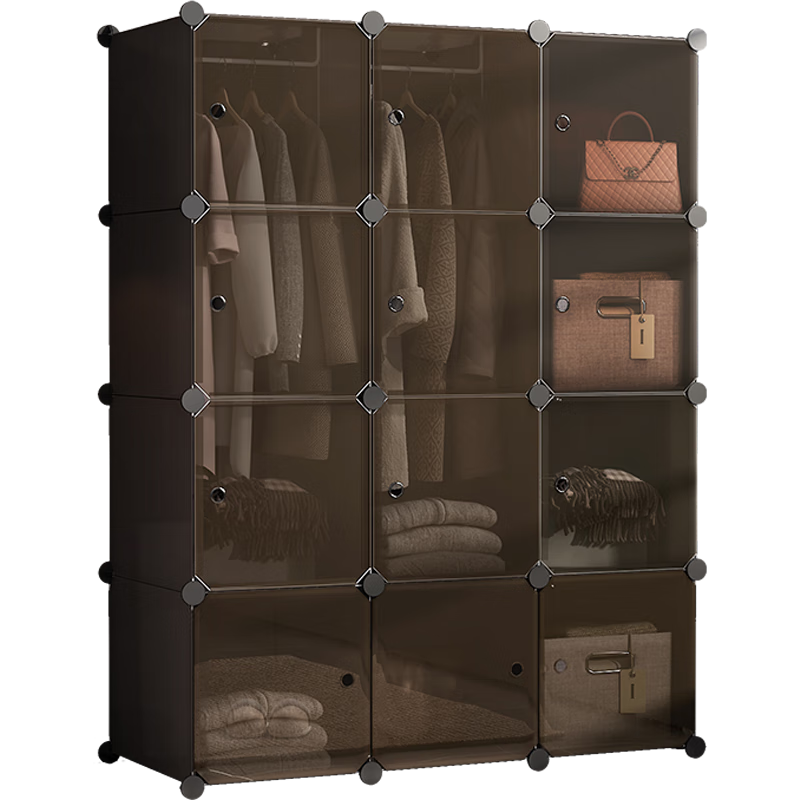安尔雅衣柜简易组装双人衣橱简约出租房组合塑料收纳储物柜卧室单人衣柜