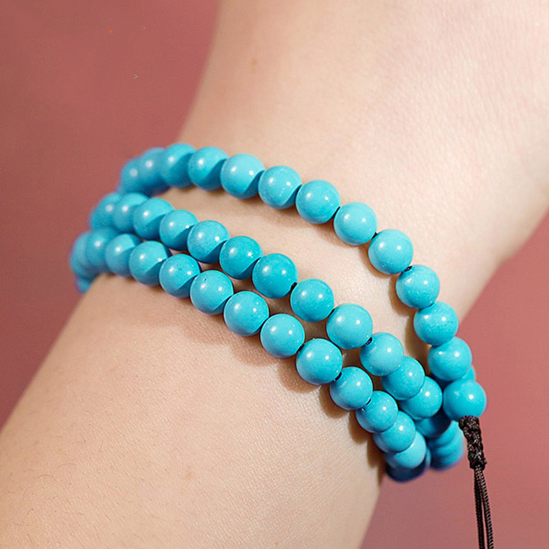 碧家 绿松石手串女绿松石108圆珠手串手链小米珠链高瓷高蓝佛珠老型珠