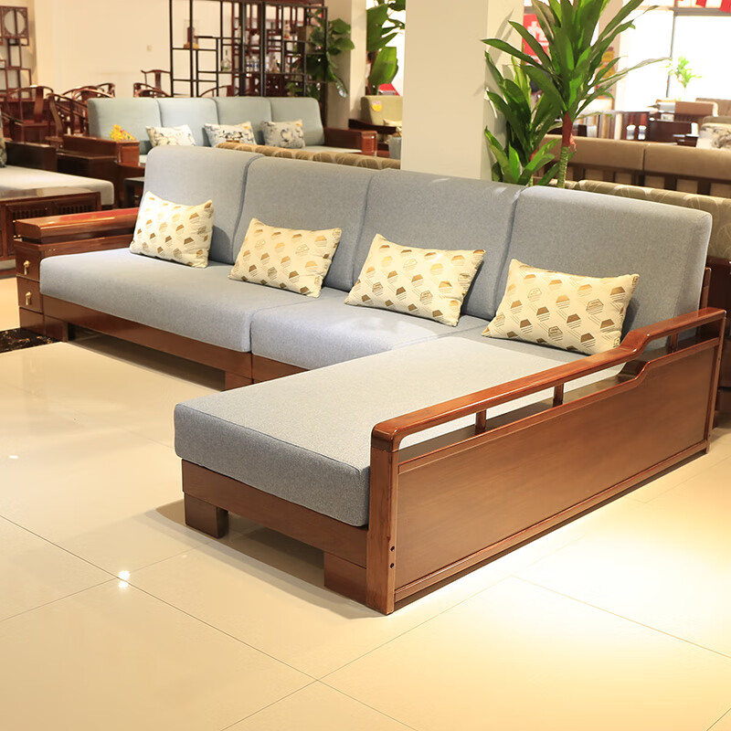 ailvju现代简约实木转角沙发新中式金楸檀沙发客厅实木贵妃沙发 转角