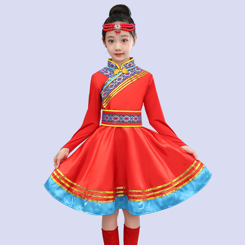 卡傲臻新款儿童女蒙古族服装筷子舞舞蹈服女族少数民族服装女童演出服