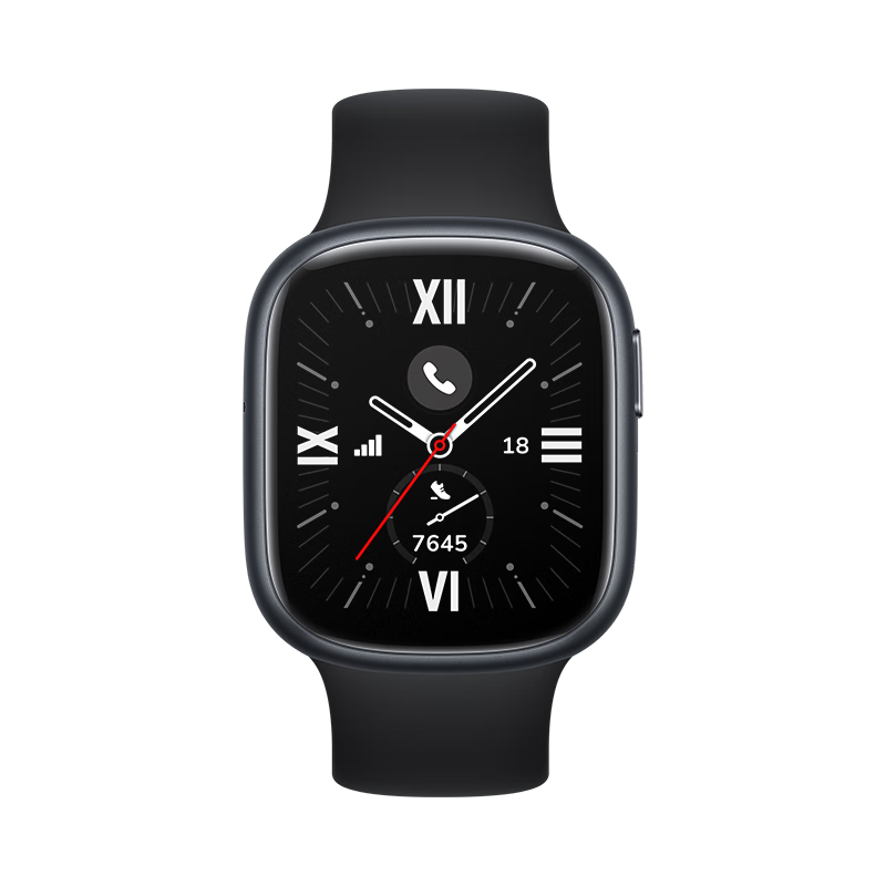 HONOR 荣耀 手表4 智能手表 46mm 黑色铝合金表壳 曜石黑橡胶表带（血压、GPS、血氧）