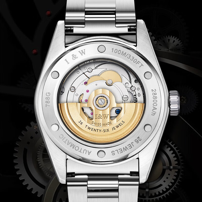 爱沃驰瑞士品牌IW手表男士机械表进口瑞士机芯夜光防水腕表品牌礼物手表 光圈雪花白【瑞士机芯】免费刻字