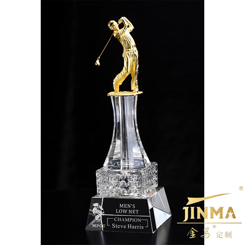 JINMA定制 金属高尔夫奖杯 水晶高尔夫奖杯 总杆净杆一杆进洞 小鸟奖老鹰奖 GL676 金色