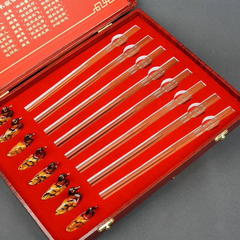 尼爾欣濰坊嵌銀筷子 漆器中國風非遺山東特產(chǎn)禮品物禮盒手工藝紀念品 原木中國結8雙裝(帶筷拖) 禮盒裝
