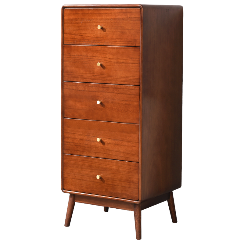 冯派  卧室实木斗柜五斗柜现代简约五斗橱客厅抽屉式收纳柜子储物柜 金属把手 五斗柜 咖啡色
