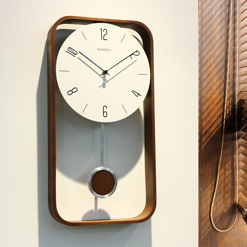 多帝家（DODEKA）中式挂钟客厅钟表大气实木摆钟日式复古摆钟创意装饰挂墙钟 原木色DOC-21011B