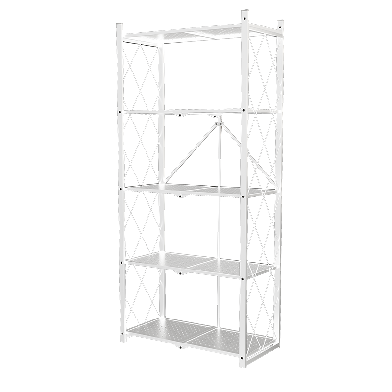 顺优 厨房置物架 落地收纳架五层厨房卫生间可移动架 家用微波炉架储物货架 烤箱架白色【可折叠】SY-040