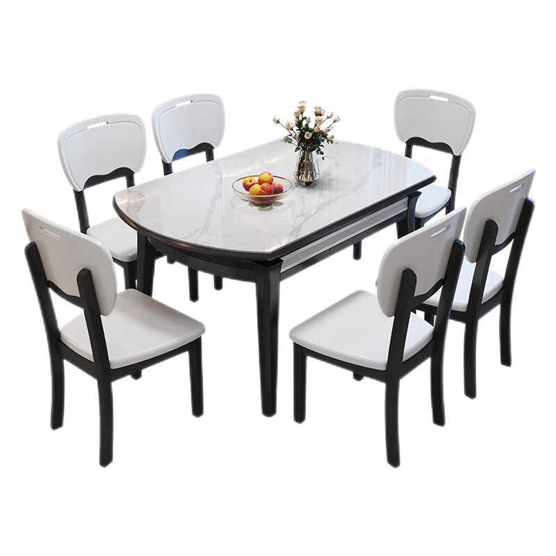 优卡吉 亮光岩板餐桌椅组合折叠实木圆桌现代简约饭桌子家用小户型伸缩餐桌 YAYJ-806 1.35米餐桌+6椅