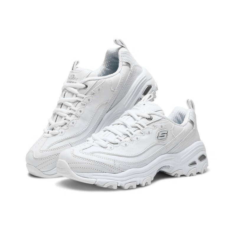 斯凯奇(Skechers)小白熊老爹鞋女春季软底复古潮流休闲鞋学生跑步运动鞋 11931-WSL 白色/银色 女款 37